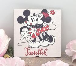  6cmx6cm-es sznes fa dekor tbla: Minnie s Mickey Szeretlek